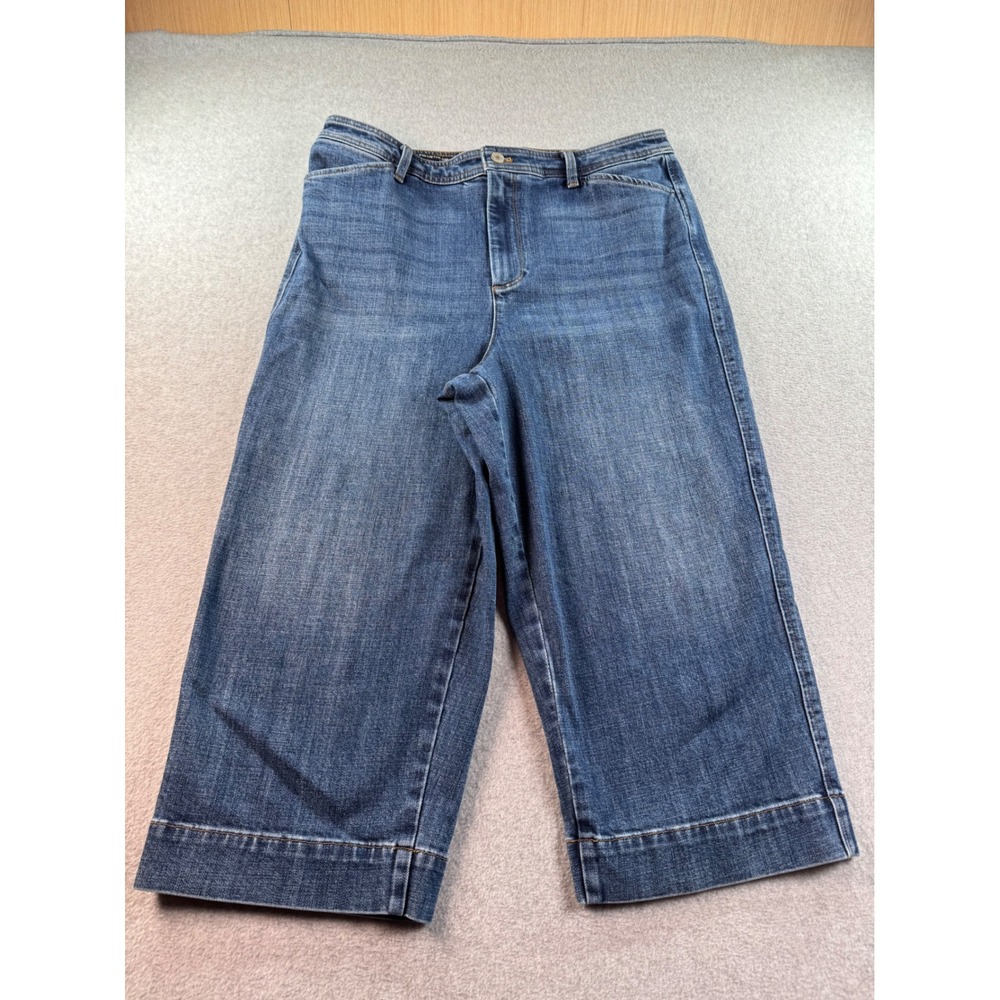 Talbots Womens 14P Wide Leg Crop Jeans Medium Wash High Rise Denim Blue Pants